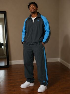 Nike Men's Black & Blue Track Jacket And Pants. Vintage 90s Y2K